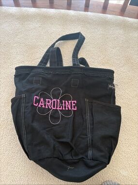 Personalized Black Tote Bag with Pink Embroidery - Caroline